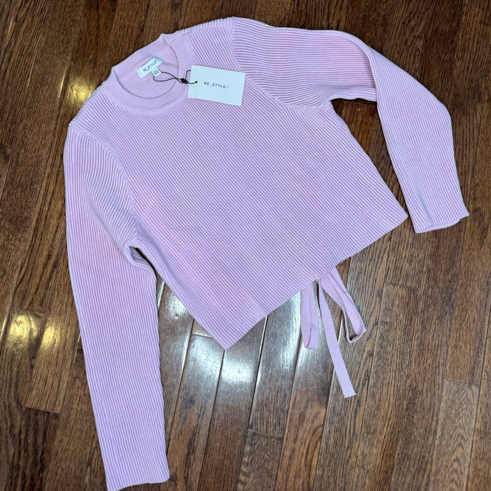 Re_Styld Pink Ribbed Cross Back Sweater - Picture 4 of 5